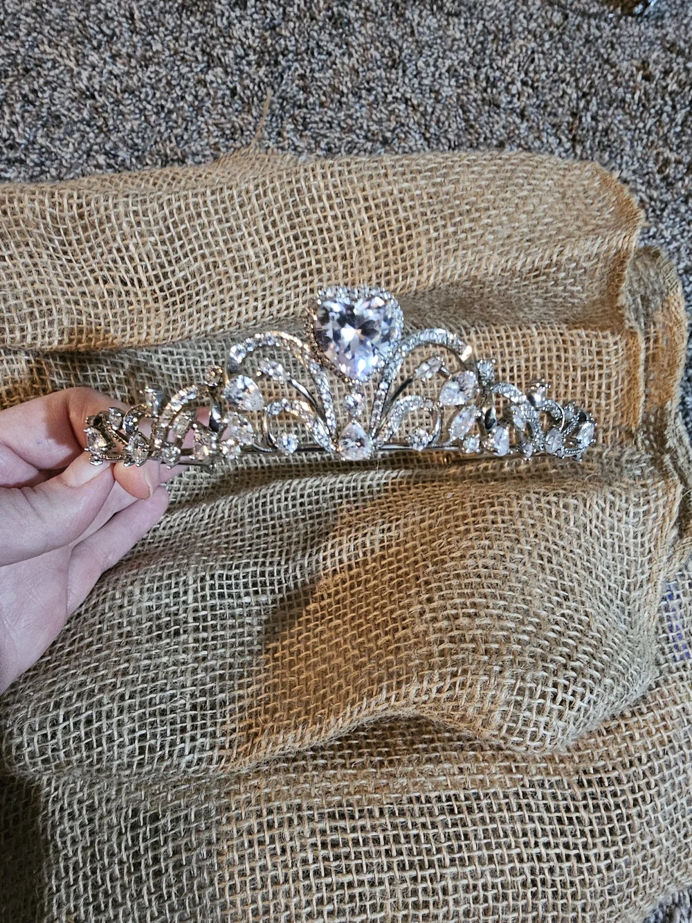 Silver Crystal Hair Tiara with Heart Accent